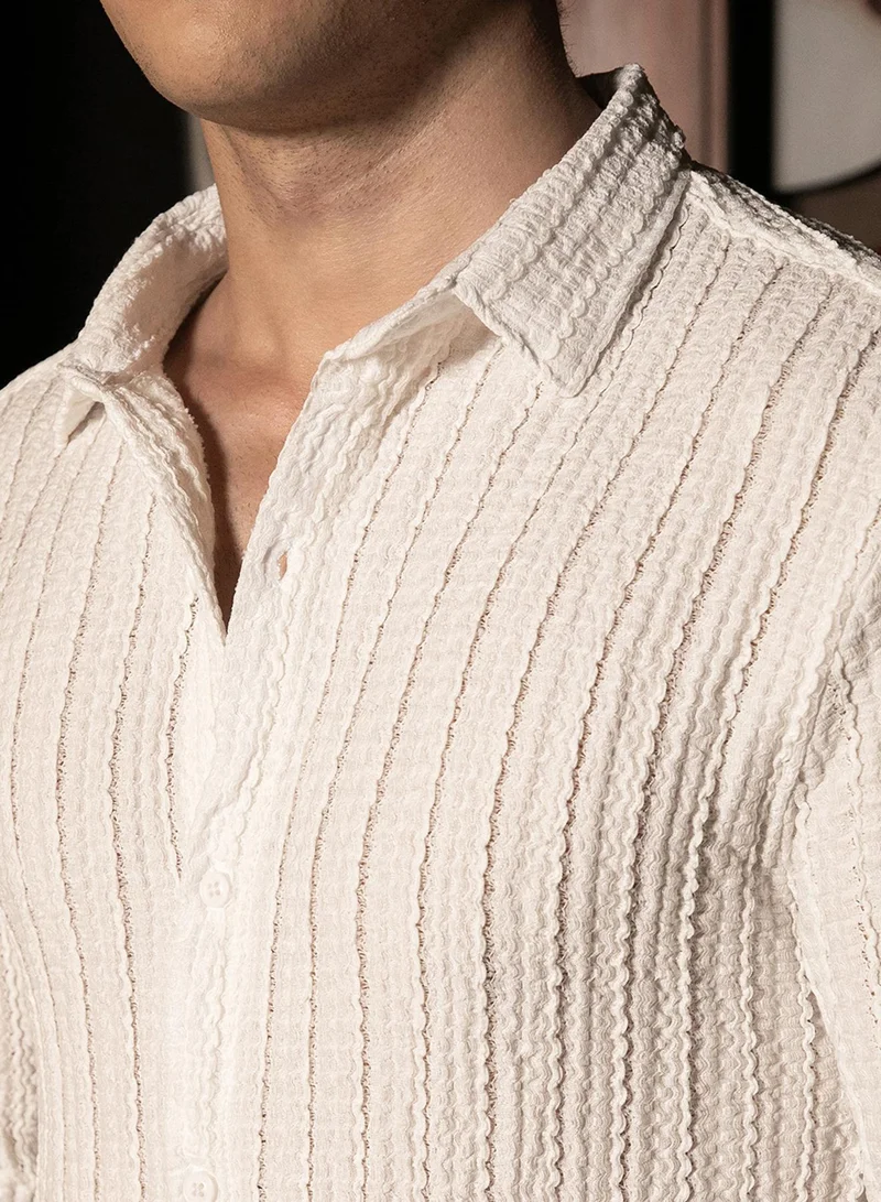 CAHOOT  Men's Ivory White Cloud-Lined Textured Shirt for Men | Best Price UAE