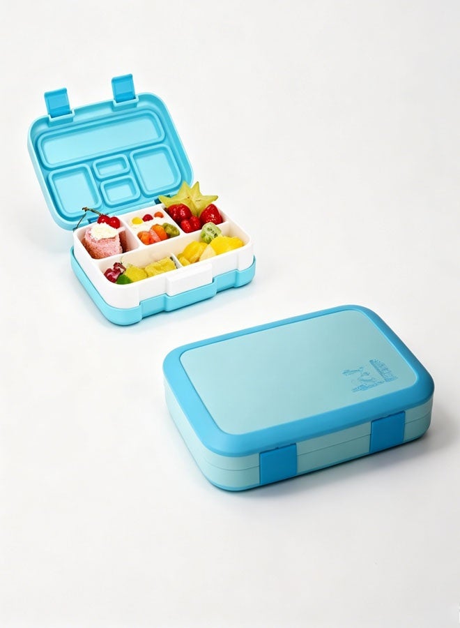 Kids Bento Lunch Box,5-Compartment Leak-Proof,Ice Pack,Utensils,5.5-Cup Blue