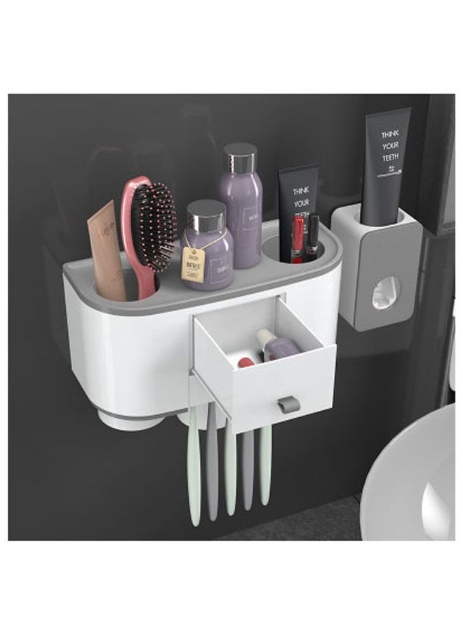 موزع معجون أسنان أوتوماتيكي متعدد الوظائف ومقاوم للغبار مثبت على الحائط ومجموعة حامل فرشاة أسنان بثلاثة أكواب - Image 2