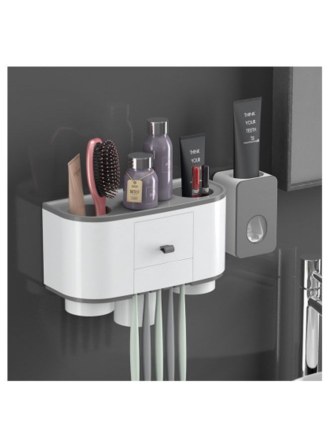 موزع معجون أسنان أوتوماتيكي متعدد الوظائف ومقاوم للغبار مثبت على الحائط ومجموعة حامل فرشاة أسنان بثلاثة أكواب - Image 1