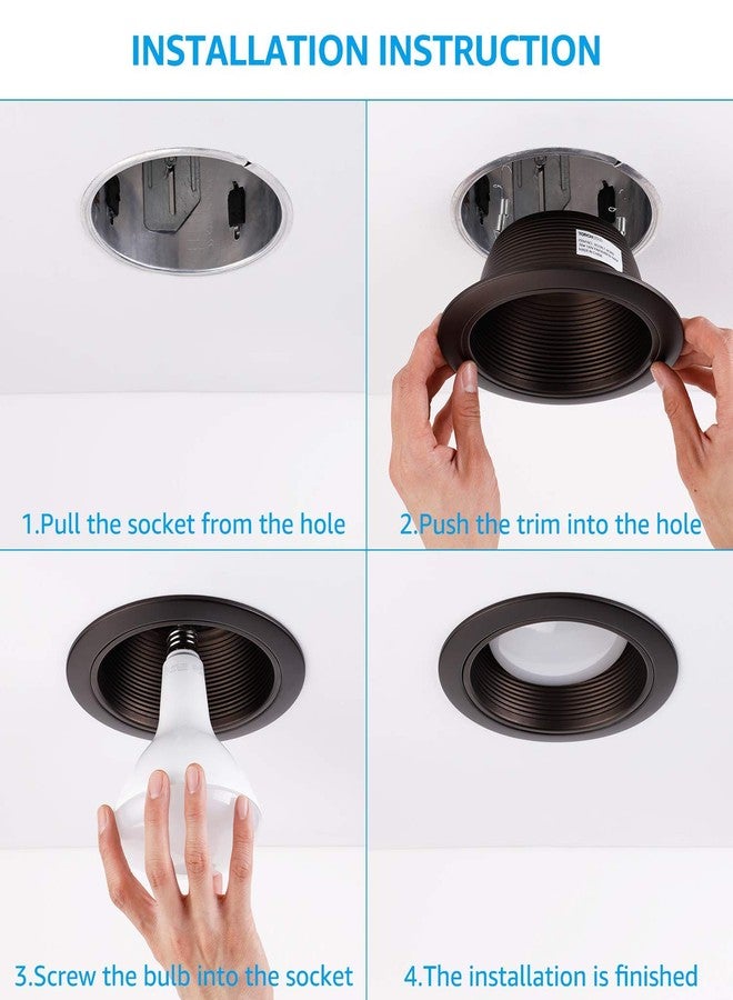 TORCHSTAR 12-Pack 6 Inch Recessed Light Trim, Step Baffle with Detachable Ring, Full Metal, Fit Halo/Juno Remodel Recessed Housing, Oil Rubbed Bronze - Image 4