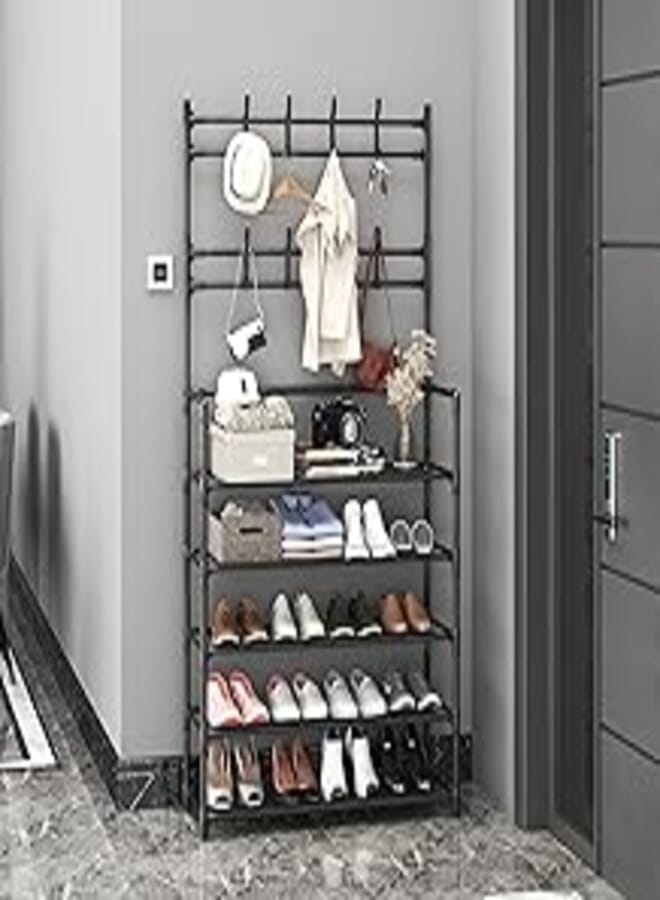 Multifunctional Shoe and Hat Rack - Hall Tree,Freestanding Shoe Rack, Coat Hat Umbrella Rack,Storage Shelves,Entryway Coat Rack,Organizer Closet for Bedroom,Cloakroom (5 Tier, Black) 