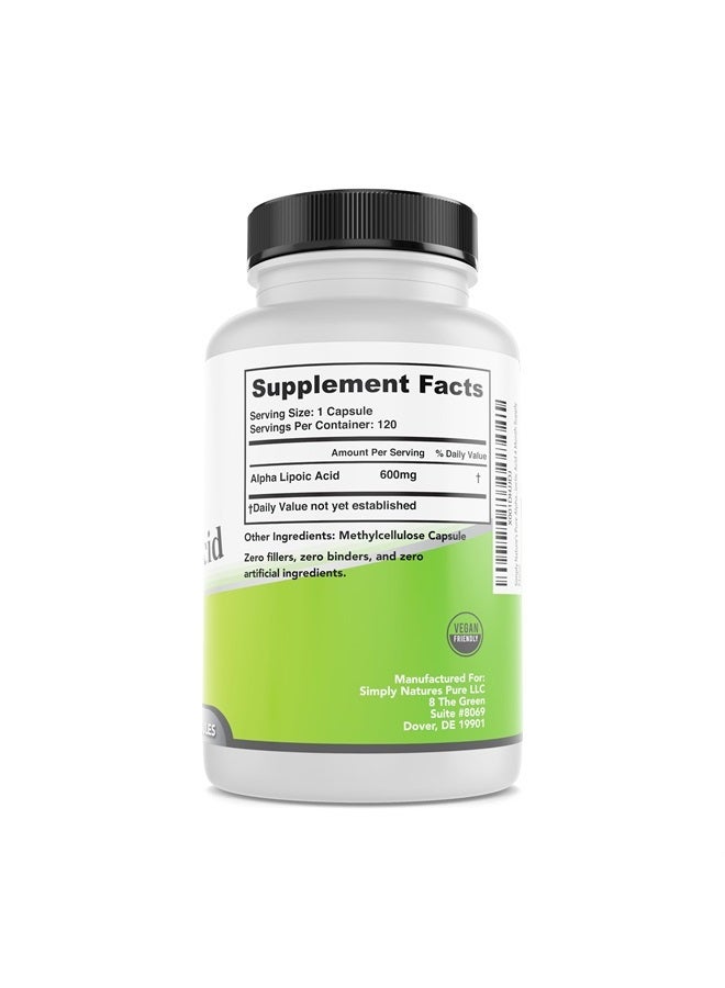 Simply Natures Pure Alpha Lipoic Acid 600mg 240 Veggie Capsules, Non-GMO Thioctic Acid 8 Month Supply - Image 3