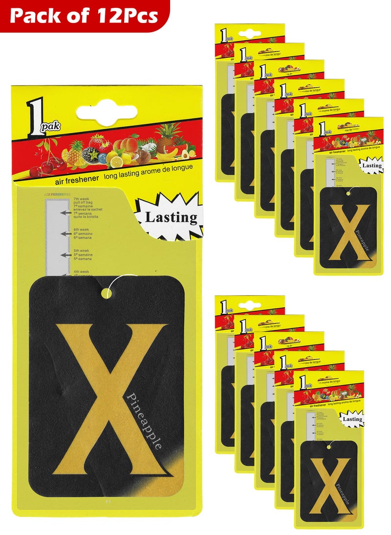 معطر هواء ورقي معلق على شكل مربع - الرائحة: أناناس (عبوة من 12 قطعة) للسيارة أو المنزل… - Image 1