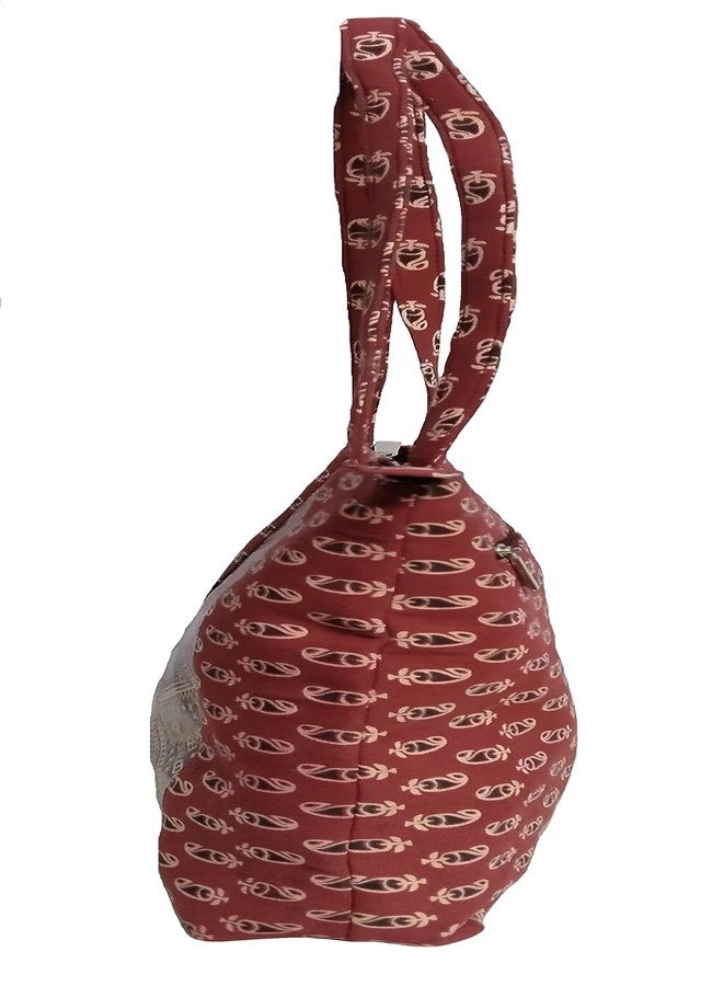 Chitrahar Handcrafted Fusion Tote Bag for Women with Zip, College Bag for Girls, Unique Cotton and Leather Combination for Daily Use (Maroon) - Image 3