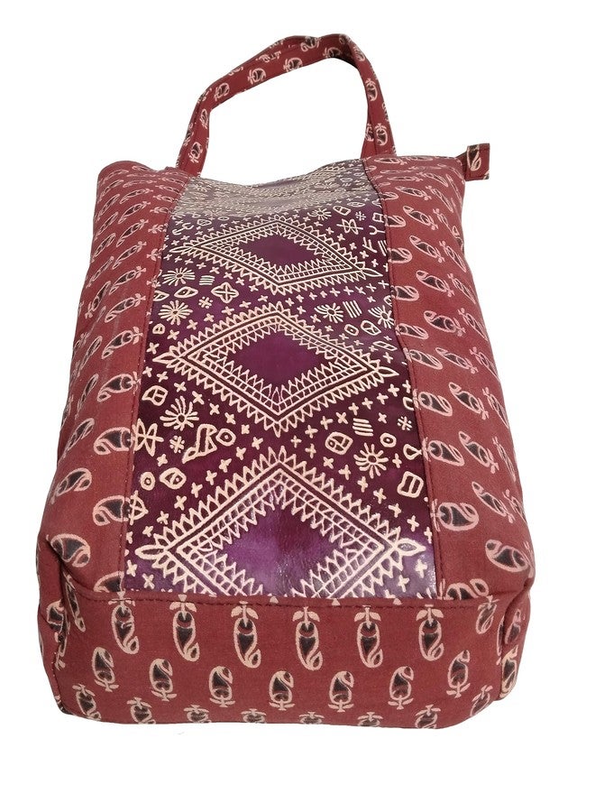 Chitrahar Handcrafted Fusion Tote Bag for Women with Zip, College Bag for Girls, Unique Cotton and Leather Combination for Daily Use (Maroon) - Image 4