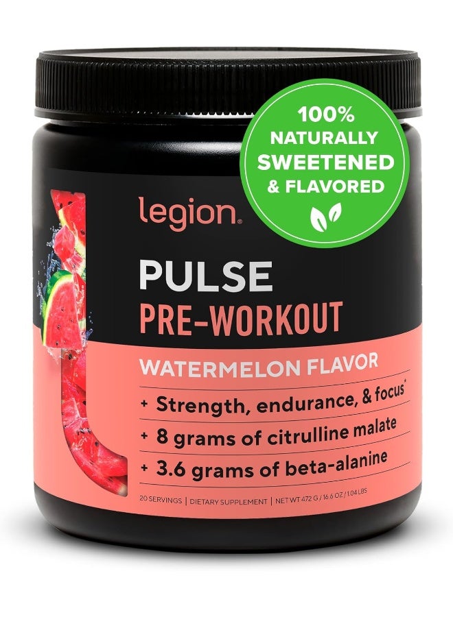Legion Pulse Pre Workout Supplement - All Natural Nitric Oxide Preworkout Drink To Boost Energy, Creatine Free, Naturally Sweetened, Beta Alanine, Citrulline, Alpha Gpc (Watermelon) - Image 1
