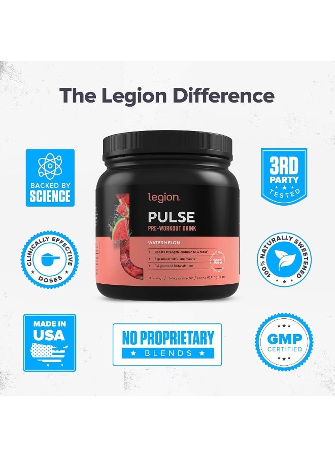 Legion Pulse Pre Workout Supplement - All Natural Nitric Oxide Preworkout Drink To Boost Energy, Creatine Free, Naturally Sweetened, Beta Alanine, Citrulline, Alpha Gpc (Watermelon) - Image 5