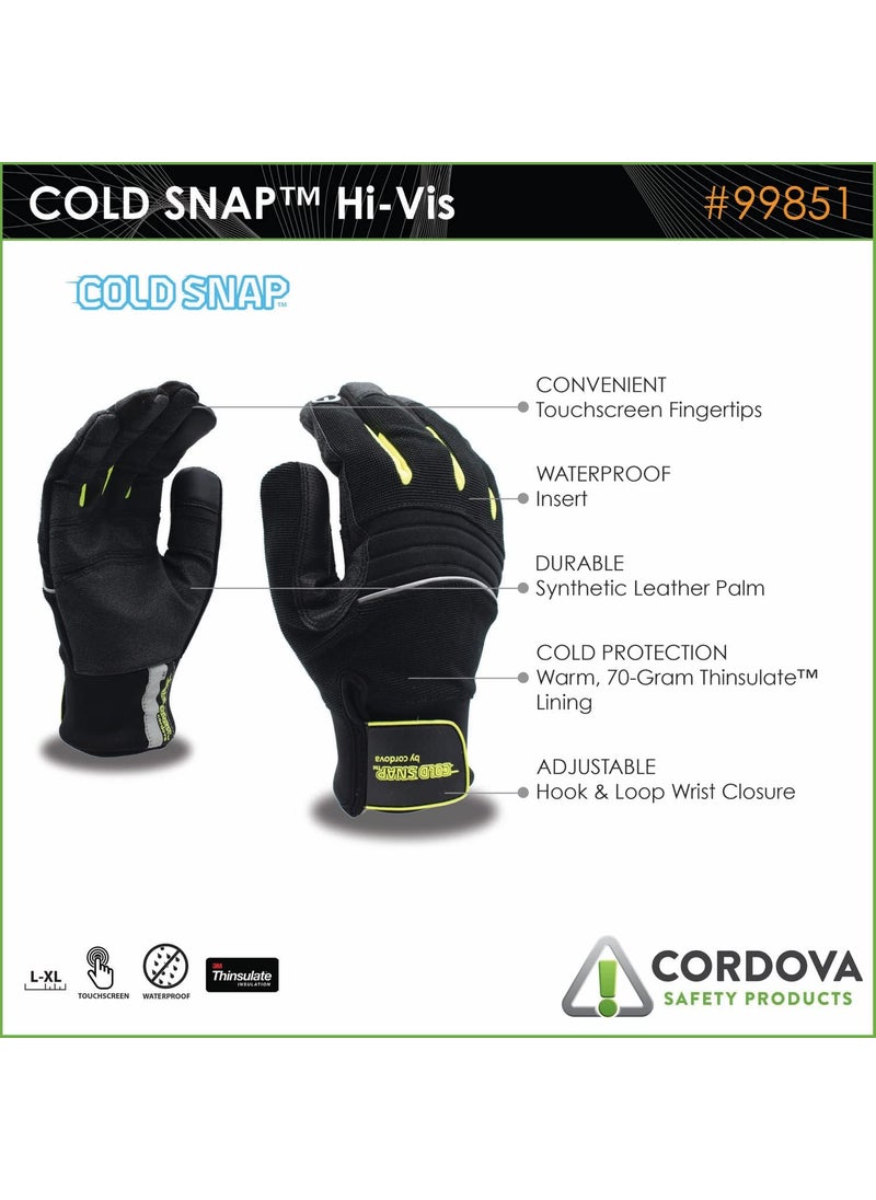 Cordova Cordova 99851 HighVisibility Cold Weather Gloves Waterproof Gloves for Cold Weather Touchscreen Fingertips Durable Thinsulate Lining Adjustable Synthetic Leather Large  - Image 2