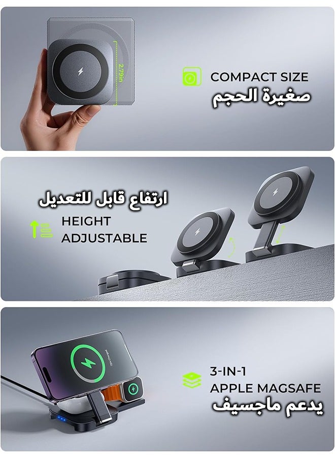 Lisen - 3 in 1 Charging Base, Magnetic Wireless Charger, Travel Wireless Charging Station for Multiple Devices Suitable for Collecting Devices that Support Wireless Charging - Image 1