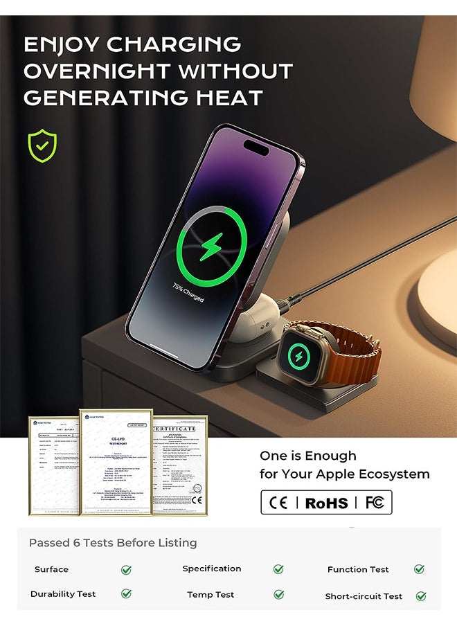 Lisen - 3 in 1 Charging Base, Magnetic Wireless Charger, Travel Wireless Charging Station for Multiple Devices Suitable for Collecting Devices that Support Wireless Charging - Image 1
