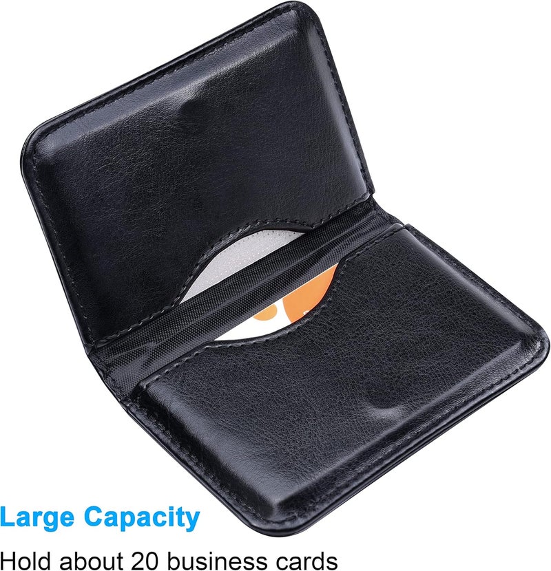 Wisdompro Business Card Holder, 2-Sided PU Leather Folio Name Card Holder Wallet Case with Magnetic Shut for Men and Women, Ultra Slim and Thin - Image 2