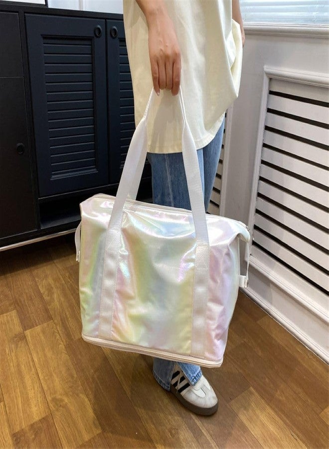 KEETLY Dazzling Foldable Gym Bag for Women,Sports Travel Duffel Bag, Weekender Overnight Bag with Wet Pocket and Shoes Compartment for Women, Travel,Workout,Gym, Yoga. (Beige) - Image 4