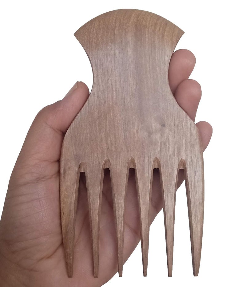 Plai Na Natural Wood Comb Big Wide Tooth Wooden Afro Pick Handmade for Thick Wet and Curly Hair for African American Men and Women