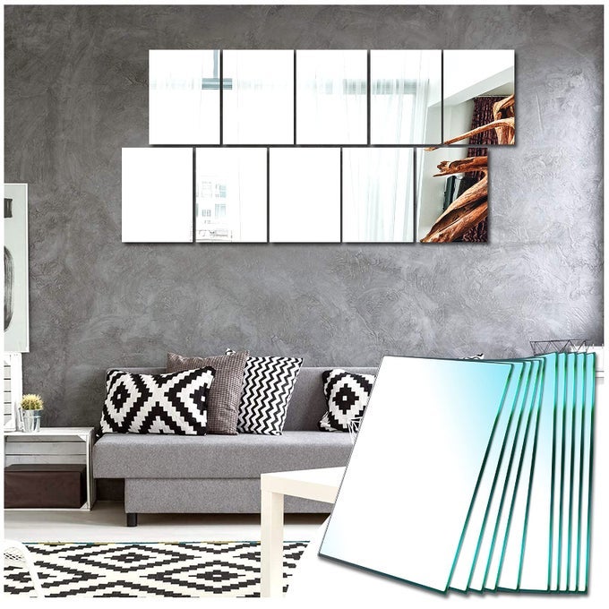 10 PIECES SELF ADHESIVE MIRROR TILES HD GLASS 15X23CM STICK ON MIRROR WALL DECORATION RECTANGLE WALL MIRRORS FOR LIVING ROOM BEDROOM HALLWAY