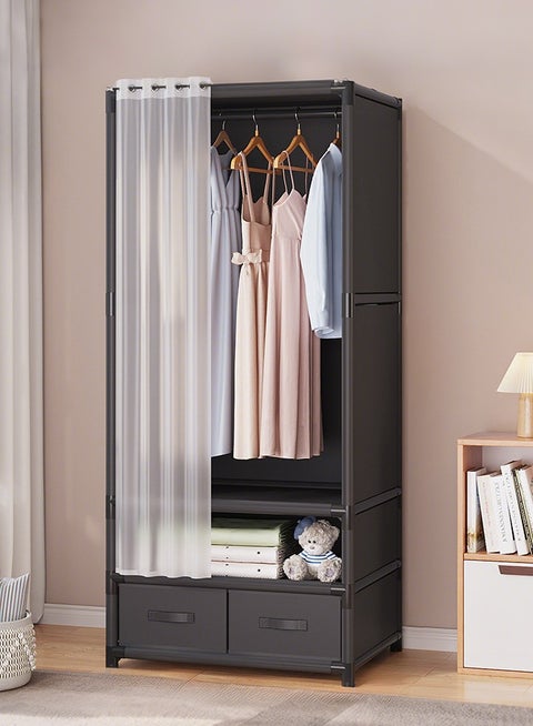 Simple Style Portable Wardrobe Closet Clothes Storage Organizer Rack with Non-Woven Fabric Drawer And Dustproof Cloth for Home Bedroom