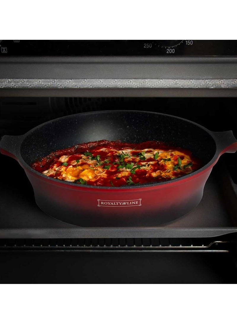 Royalty Line 17 Piece Cast Aluminium Non-Stick Pan Set Lava Rock Induction Gas Glass Lid + Tools RL-ES1014M ( Red ) - Image 5