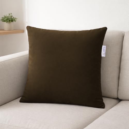 MY ARMOR Microfibre Cushion for Sofa | Soft & Fluffy Square Sofa Cushions | Decorative Sofa Pillows for Bed, Chair, Car & Living Room | Velvet Cover | Brown | Pack of 1 | 24 x 24 Inch - Image 1