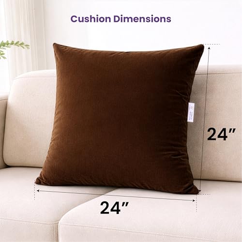 MY ARMOR Microfibre Cushion for Sofa | Soft & Fluffy Square Sofa Cushions | Decorative Sofa Pillows for Bed, Chair, Car & Living Room | Velvet Cover | Brown | Pack of 1 | 24 x 24 Inch - Image 3