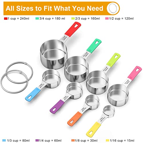 Wildone 8-Piece Measuring Cups Set, Stainless Steel Nesting Measuring Cups, Perfect for Dry and Liquid Ingredients, Dishwasher Safe - Image 2