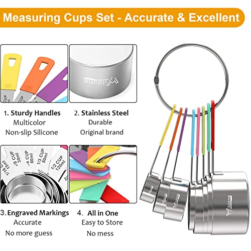 Wildone 8-Piece Measuring Cups Set, Stainless Steel Nesting Measuring Cups, Perfect for Dry and Liquid Ingredients, Dishwasher Safe - Image 3