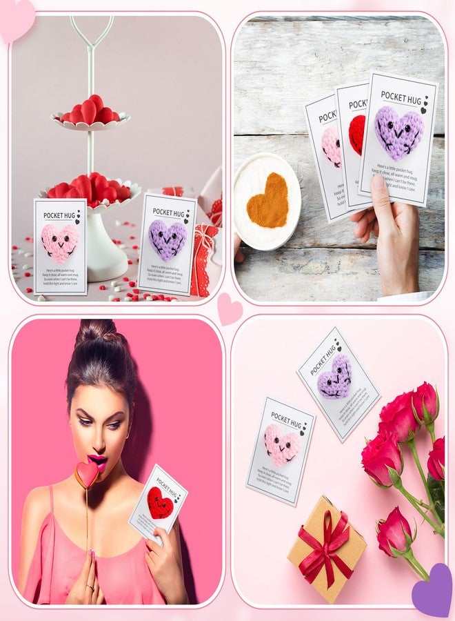 Daifunli 12 Pcs Handmade Cute Crocheted Pocket Hug Token Pink Red Purple Heart for Boyfriend Girlfriend Pocket Hug Heart Crochet Heart Gift - Image 5