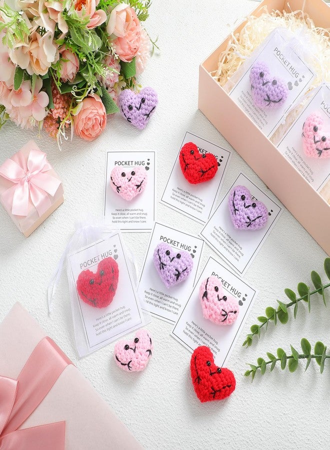 Daifunli 12 Pcs Handmade Cute Crocheted Pocket Hug Token Pink Red Purple Heart for Boyfriend Girlfriend Pocket Hug Heart Crochet Heart Gift - Image 4