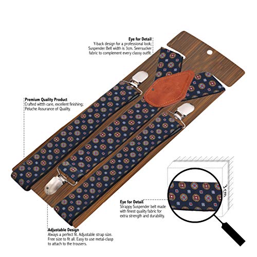Peluche Funky Styled Blue Coloured 3.5cm Strap Width Elastic Suspenders for Men - Image 3