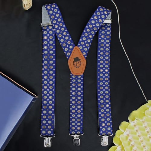 Peluche Funky Styled Blue Coloured 3.5cm Strap Width Elastic Suspenders for Men - Image 2