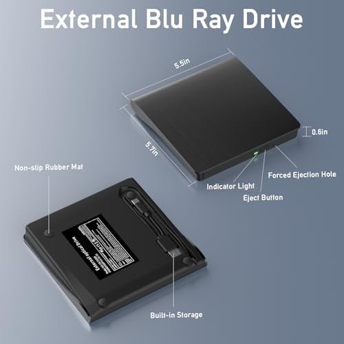 wintale External Bluray Drives, Portable 3D External Blueray/DVD Drive for Pc, Support 50G Disc R/W USB 3.0 Type-C Blu Ray Burner for Laptop, External Bluray Burner Compatible with Windows, Mac OS, Linux - Image 5
