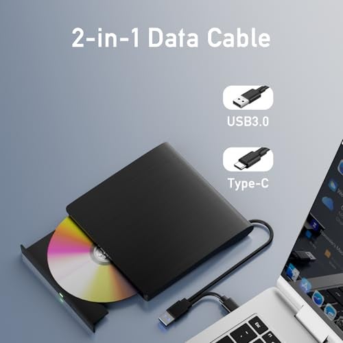 wintale External Bluray Drives, Portable 3D External Blueray/DVD Drive for Pc, Support 50G Disc R/W USB 3.0 Type-C Blu Ray Burner for Laptop, External Bluray Burner Compatible with Windows, Mac OS, Linux - Image 4