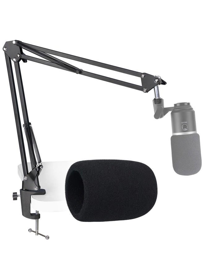 SUNMON K669B Mic Boom Arm with Foam Windscreen, Suspension Boom Scissor Arm Stand with Pop Filter Cover Compatible with Fifine K669B Microphone - Image 1
