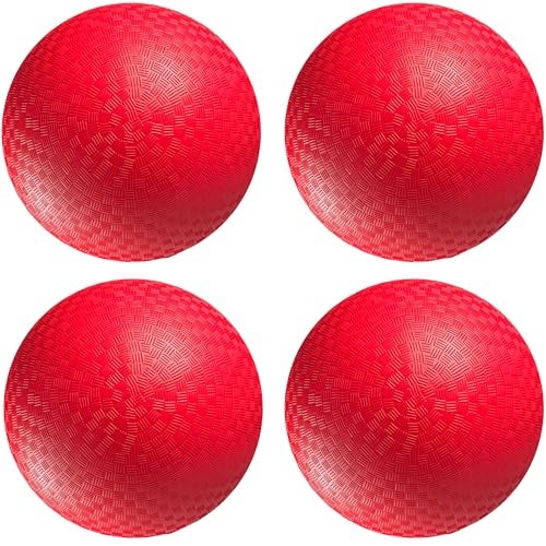 PlayBolt Playground Balls Bulk 85 Inch Red Rubber Kickball Bouncy Inflatable Balls for Kids Adults Indoor Outdoor Games Kickballs Dodgeball Four Square and More 4Pack - Image 1