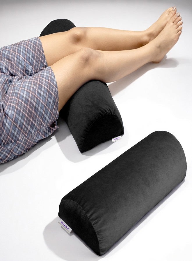 RINIPO Orthopaedic Leg Support Memory Foam Half Moon Bolster | Knee Pain Relief for Side Sleepers | Back Alignment Roll for Sleeping Office Sitting | Washable Velvet Cover Multipurpose Pillow - Black - Image 1