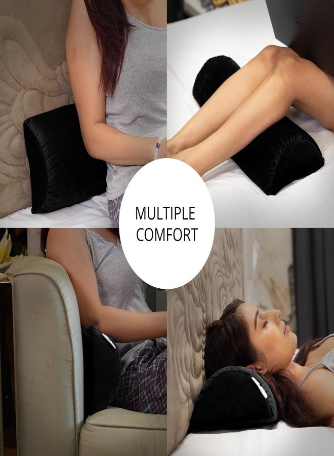 RINIPO Orthopaedic Leg Support Memory Foam Half Moon Bolster | Knee Pain Relief for Side Sleepers | Back Alignment Roll for Sleeping Office Sitting | Washable Velvet Cover Multipurpose Pillow - Black - Image 3