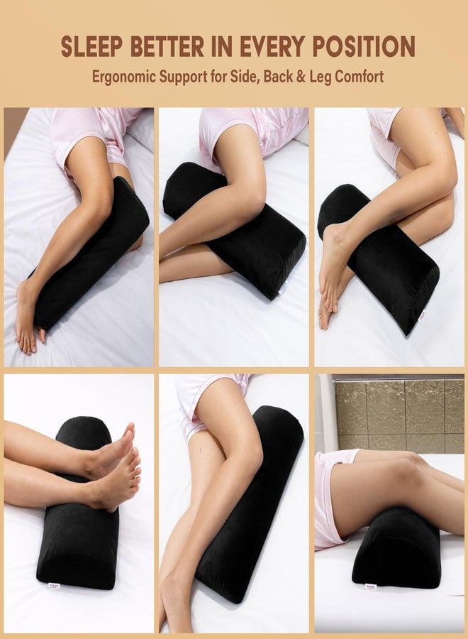 RINIPO Orthopaedic Leg Support Memory Foam Half Moon Bolster | Knee Pain Relief for Side Sleepers | Back Alignment Roll for Sleeping Office Sitting | Washable Velvet Cover Multipurpose Pillow - Black - Image 2
