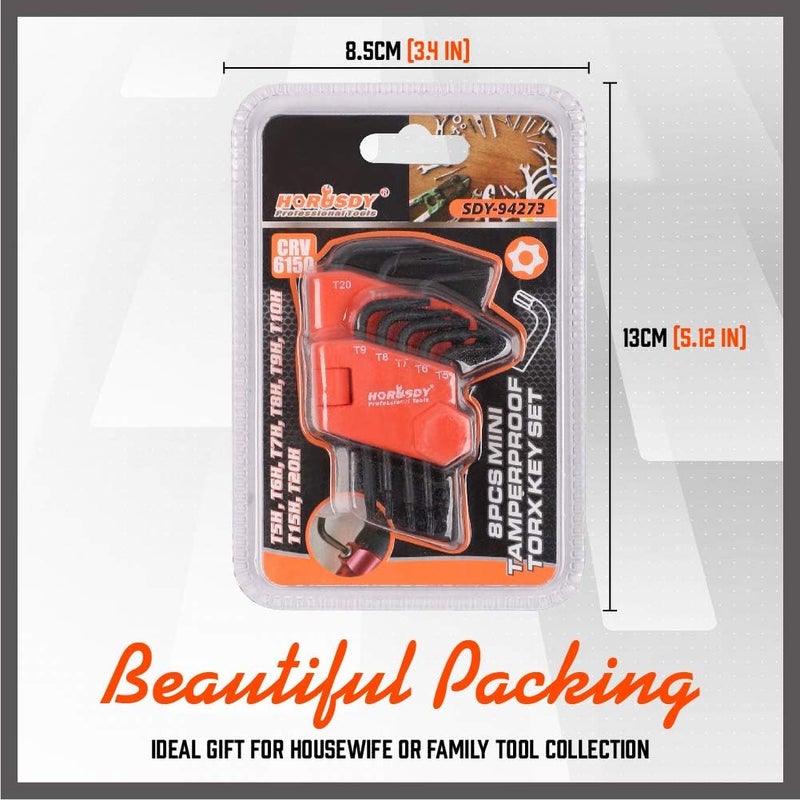SEDY 8-Piece Mini Torx L Key Set, Tamperproof Torx Star Allen Wrench, T5, T6, T7, T8, T9, T10, T15, T20, Cr-V - Image 5