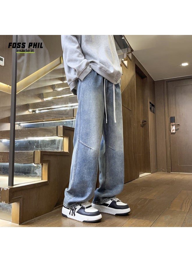 Foss Phil Men's Summer Thin Loose Wide Leg Straight Leg Casual Pants Men's Wear Y2517 Blue M - Image 5