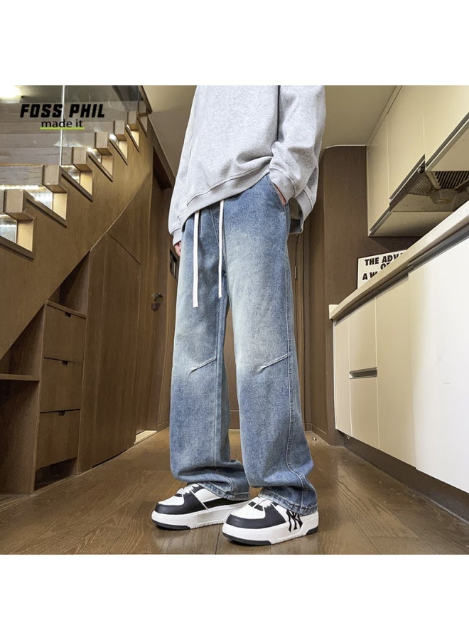Foss Phil Men's Summer Thin Loose Wide Leg Straight Leg Casual Pants Men's Wear Y2517 Blue M - Image 1
