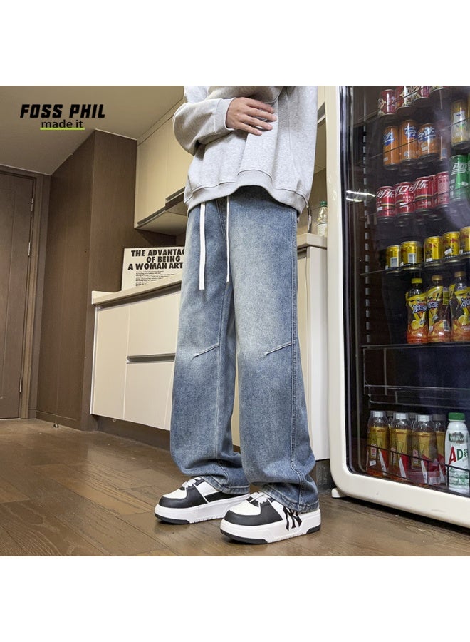 Foss Phil Men's Summer Thin Loose Wide Leg Straight Leg Casual Pants Men's Wear Y2517 Blue M - Image 3