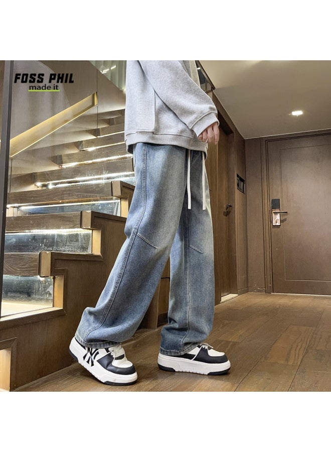 Foss Phil Men's Summer Thin Loose Wide Leg Straight Leg Casual Pants Men's Wear Y2517 Blue M - Image 4
