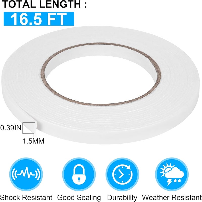ToLanbbt Double Sided Foam Tape 0.39In x 16.5FT, Mounting Tape Heavy Duty, Strong Adhesive Weatherproof Seal Strips for DIY Craft Picture Poster, Car & Gap Filling Mountings, Home Office Decor (White) - Image 2