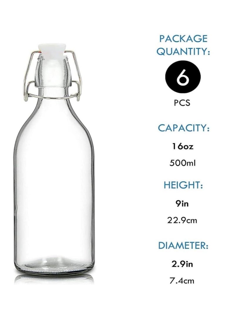 FUFU 6Pack 16oz Flip Top Glass Bottle Swing Top Bottles with Airtight Seal Flip Caps for Kombucha, Beverages, Oil, Vinegar, Water, Soda, Kefir  - Image 2