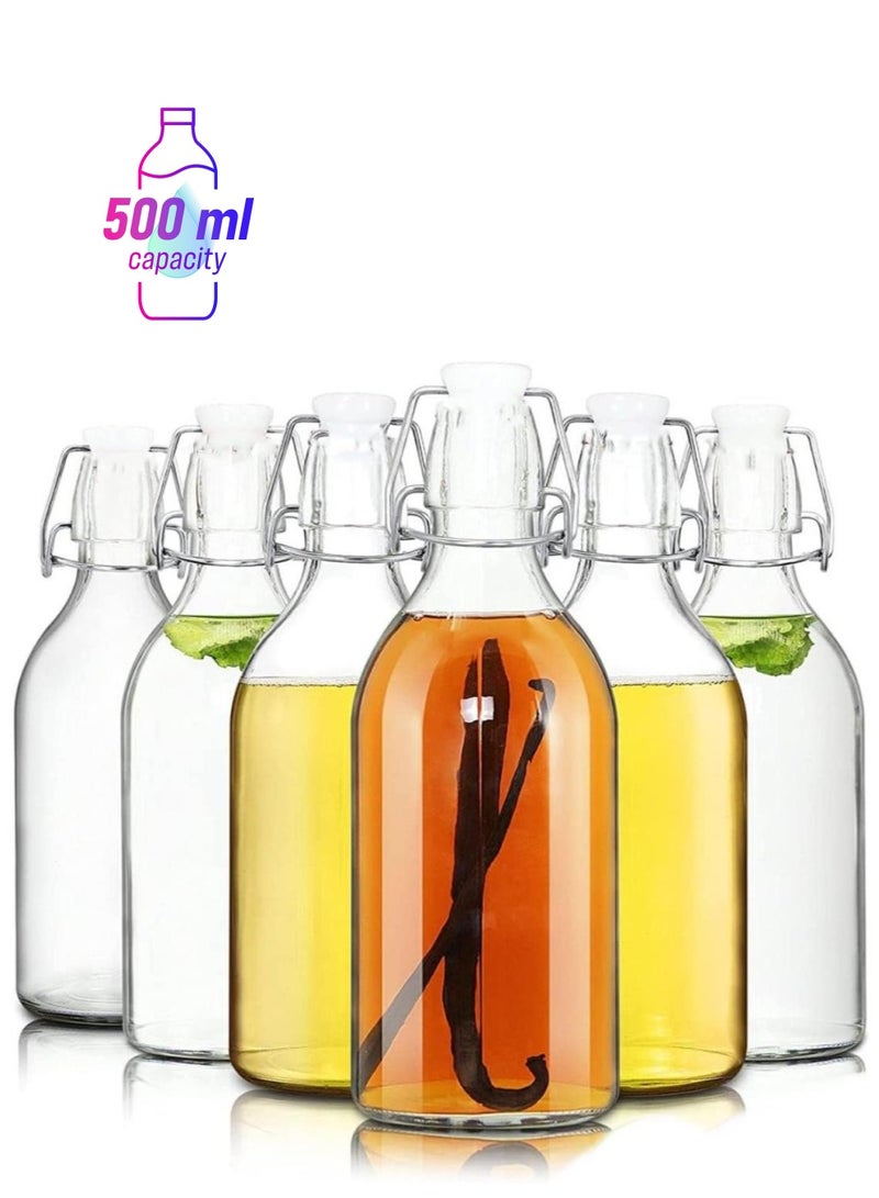 FUFU 6Pack 16oz Flip Top Glass Bottle Swing Top Bottles with Airtight Seal Flip Caps for Kombucha, Beverages, Oil, Vinegar, Water, Soda, Kefir  - Image 1