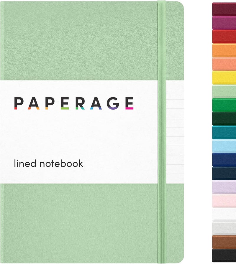 ببرج دفتر PAPERAGE المسطر، دفتر يوميات مقوى للنساء والرجال، 160 صفحة، (5.6 بوصة × 8 بوصة)، دفتر مسطر للكلية للعمل، مستلزمات المدرسة وتدوين الملاحظات، (أخضر حكيم) - Image 1