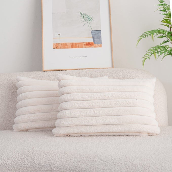 PACK OF 2DOUBLESIDED FAUX FUR PLUSH DECORATIVE THROW PILLOW COVERS FUZZY STRIPED SOFT PILLOWCASE CUSHION COVERS FOR SOFA COUCH BEDROOM