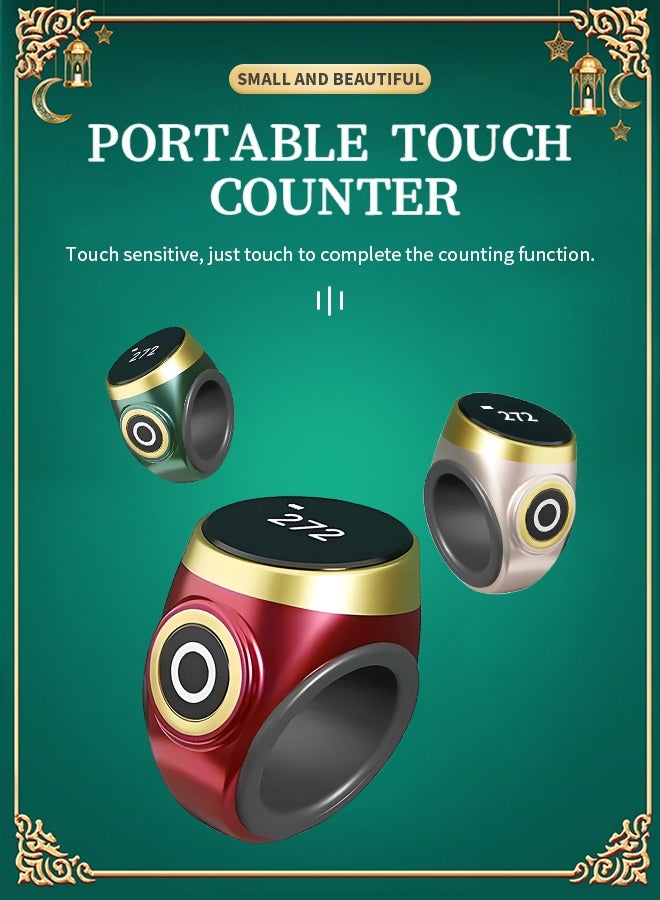 Zikr Ring, Smart Tasbih Zikr Ring With 3 Compatible Sizes(18mm/ 20mm/ 22mm) Ring Count Reminder, Muslim Prayer Timing Reminder,  OLED Display（green） - Image 2