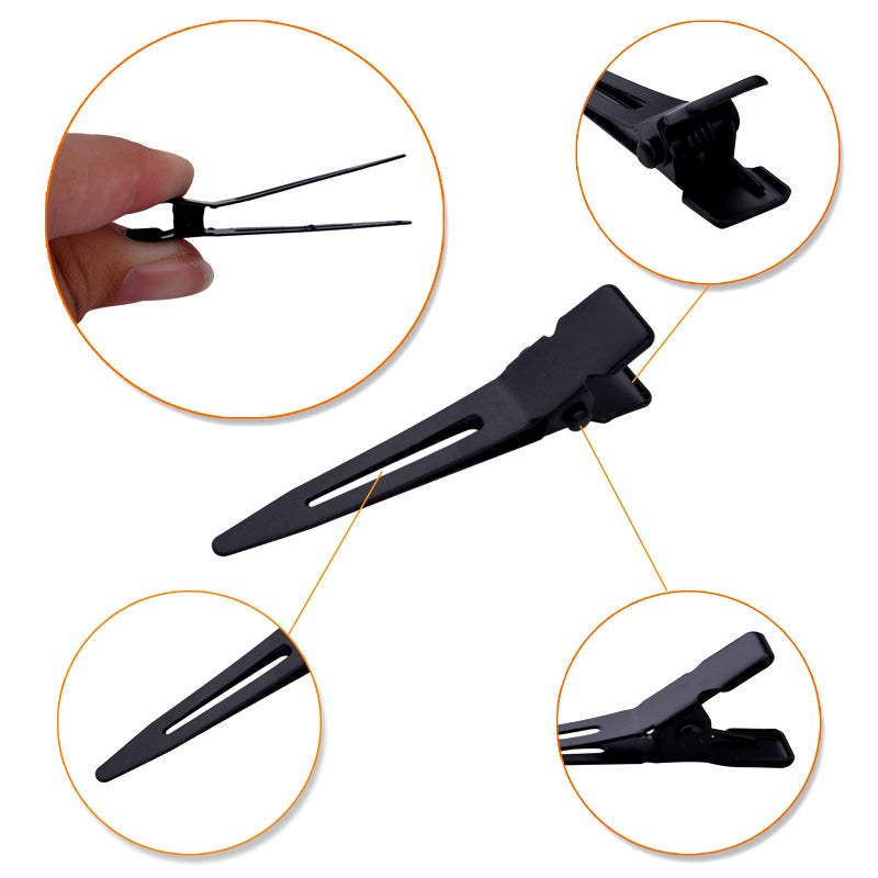 BronaGrand 100pcs Black Single Prong Curl Clips Metal Alligator Hair Pins Styling Clips for Women Men Hair Extensions Salon Haircut, 4.5 cm x 0.8 cm - Image 4