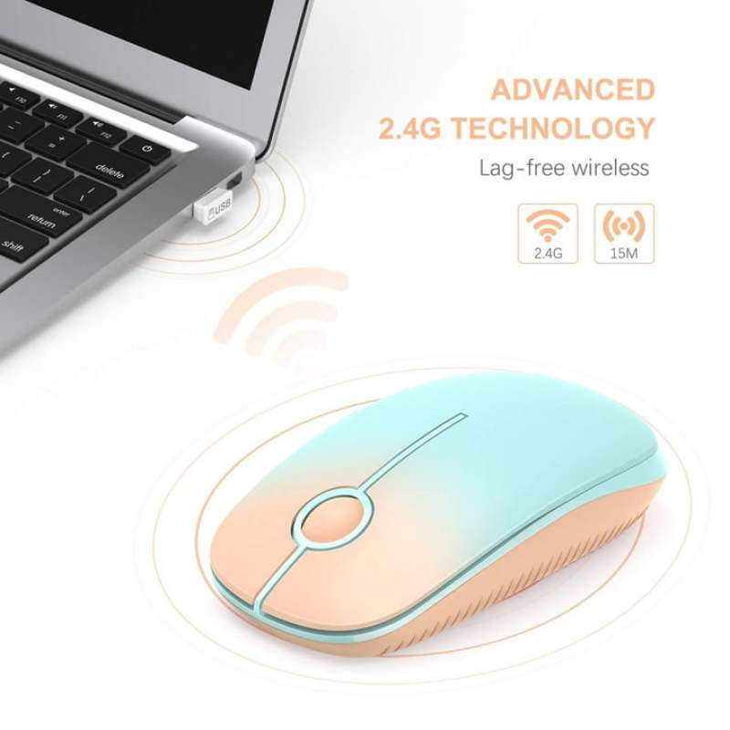 Wireless Mouse: 3-Button Slim Ergonomic Ambidextrous Blue Orange Gradient - 2.4GHz Stable 15M Connection Quiet Click Plug And Play - Optical Portable Mouse for Home Office Windows Mac Devices - Image 4