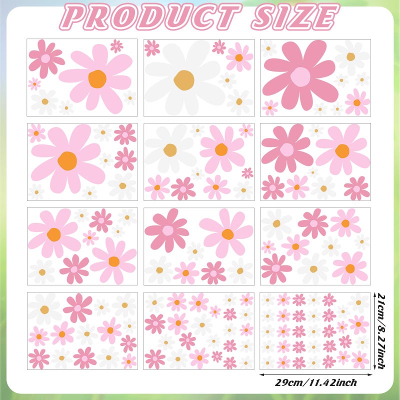 Dinifee 12 Sheets Daisy Stickers 147 Pcs Daisy Flower Car Decals Vinyl Self Adhesive Retro Flower Car Stickers Cling for Bumper Window Laptop Scratch Cover Wall Mirror Truck Decoration(Cute Style) - Image 2